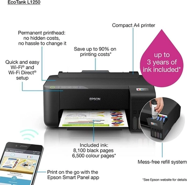 Epson EcoTank L1250 inkjet printer DPI A4 Colours WiFi Black