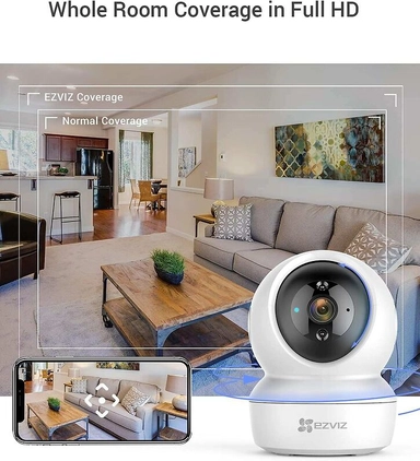 ايزفيز، كاميرا داخلية ذكية سي 6 ان، دقة عالية كاملة 1080، وايفاي، 360 درجة، ابيض