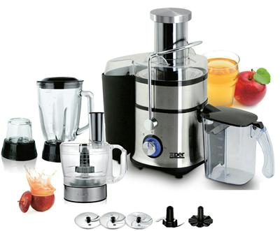 Xper Fruit Juicer 800 Watts with Food Processor, Blender and Mill, Steel , XPJ800