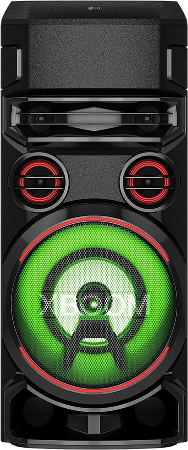 LG XBOOM RN7 ، مكبر صوت 2 بوصة × 2 ، متوسط 3 بوصات × 2 ، مكبر صوت 8 بوصة ، تعزيز جهير فائق ، انفجار جهير مزدوج ، ستروب للحفلات ، تطبيق دي جي ولوحة دي جي ، كاريوكي ستار والتحكم الصوتي ، مدخل جيتار