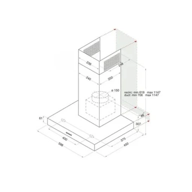 Ariston built-in hood, 60 cm, stainless steel, AHBS6.7FLLX