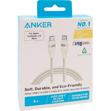 Anker C to C Cable 6 ft  240W Braided A82E2H22 - White