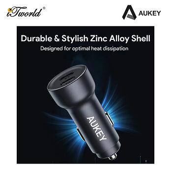 Aukey 2 Port USB Car Charger With Quick Charge 2.0 65W Black