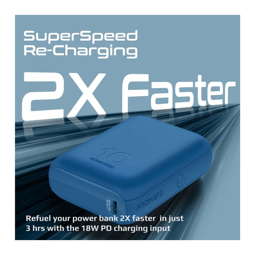 Promate Power Bank 10000mAh with 20W USB-C PD  Blue