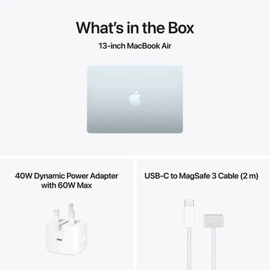 لاب توب ابل ماك بوك اير، معالج M5، عشر النواة CPU/ثماني النواة GPU، جيجابايت 512 SSD، رام 16 جيجابايت، شاشة 13.6 بوصة، ماك او اس، سكاي بلو- MDHH4AB/A