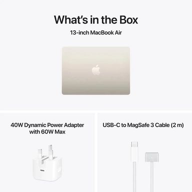 لاب توب ابل ماك بوك اير ، معالج M5، عشر النواة CPU/ثماني النواة GPU، جيجابايت 512  SSD، رام 16  جيجابايت، شاشة 13.6 بوصة، ماك او اس، ستارلايت - MDHA4AB/A