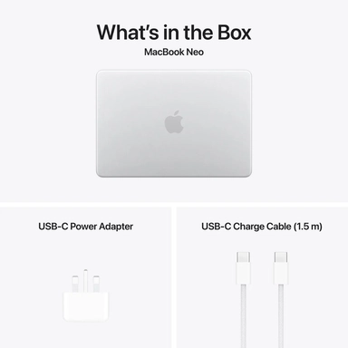 لاب توب ابل ماك بوك نيو، معالج A18 Pro، سداسي النواة CPU/خماسي النواة GPU، جيجابايت 256 SSD، رام 8 جيجابايت، شاشة 13 بوصة، ماك او اس، فضى - MHFA4AB/A