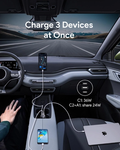 Aukey P1 Pathfinder Mix 3 Car Charger, 66W, USB-C, Gray - CC-P1-GY