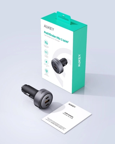 Aukey P1 Pathfinder Mix 3 Car Charger, 66W, USB-C, Gray - CC-P1-GY