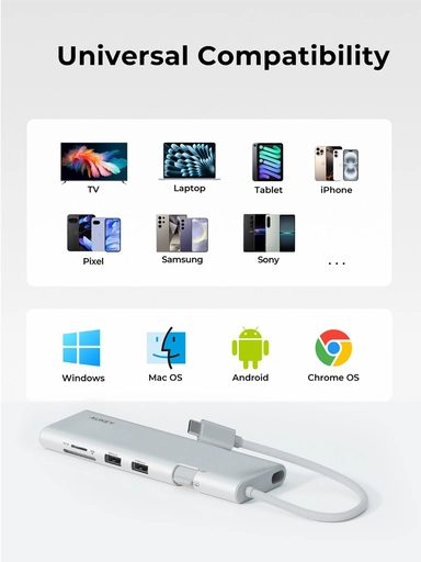 Aukey 10-in-1 USB Hub Adapter, Silver - UH-CUH03-SV