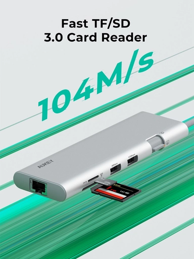 Aukey 10-in-1 USB Hub Adapter, Silver - UH-CUH03-SV