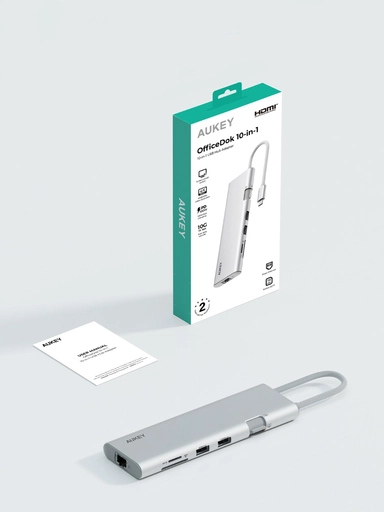 Aukey 10-in-1 USB Hub Adapter, Silver - UH-CUH03-SV