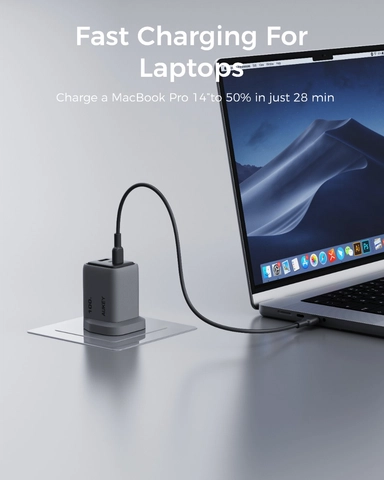 Aukey C5 Super Fast Wall Charger, 100W, 1 USB-A / 2 USB-C, Gray - PA-C5-GY