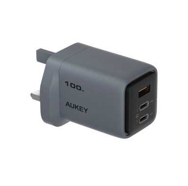 Aukey C5 Super Fast Wall Charger, 100W, 1 USB-A / 2 USB-C, Gray - PA-C5-GY