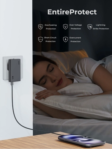 Aukey Comet Slim PD GaN C4, Wall Charger, 67W, 1 Port, USB-C PD, Gray - PA-C4-GY