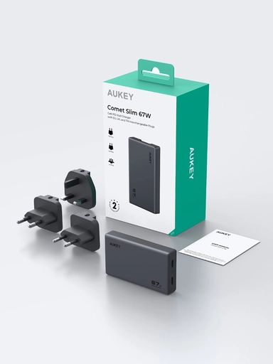 Aukey Comet Slim PD GaN C4, Wall Charger, 67W, 1 Port, USB-C PD, Gray - PA-C4-GY