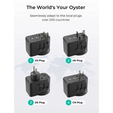 محول السفر Aukey GlobeMate، واط65، منافذ متعددة USB + تيار متردد، أسود - PA-TA11A-BK