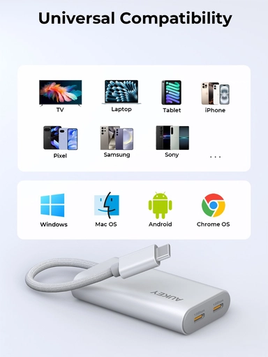 Aukey, Hub Converter 4-in-1, CA01, Silver - UH-CA01-SV