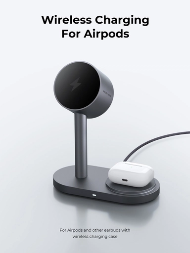 محطة شحن لاسلكية 2 في 1 Aukey MagFusion ،بقدرة 25 واط، رمادي - LC-MC213-GY