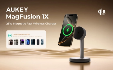 شاحن لاسلكي Aukey MagFusion بقدرة 25 واط، رمادي - LC-MC111-GY