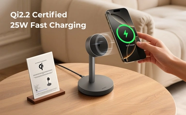 شاحن لاسلكي Aukey MagFusion بقدرة 25 واط، رمادي - LC-MC111-GY