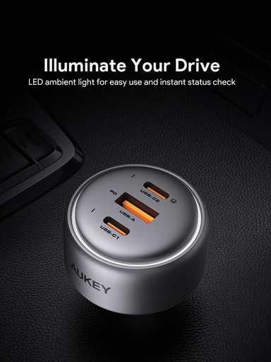 Aukey Pathfinder MIX 3 Car Charger, 100W, USB-C & USB-A, Gray - CC-P3-GY