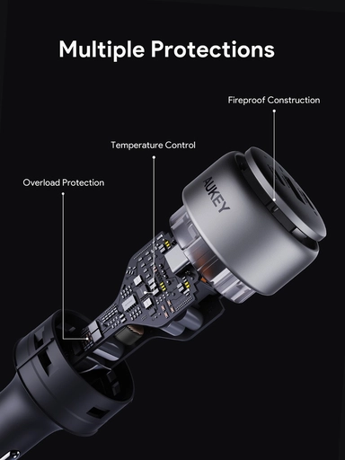 Aukey Pathfinder MIX 3 Car Charger, 100W, USB-C & USB-A, Gray - CC-P3-GY