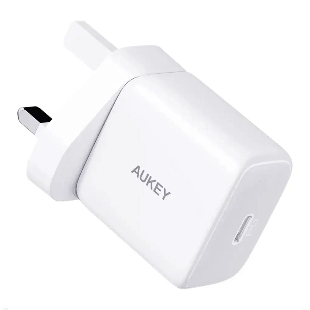 شاحن حائط Aukey PD، واط 30 ، منفذ واحد، USB-C، أبيض – PA-R1P-WH