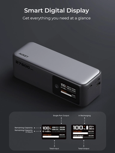 Aukey Power bank Y63, 27600 mAh, Gray - PB-Y63-GY