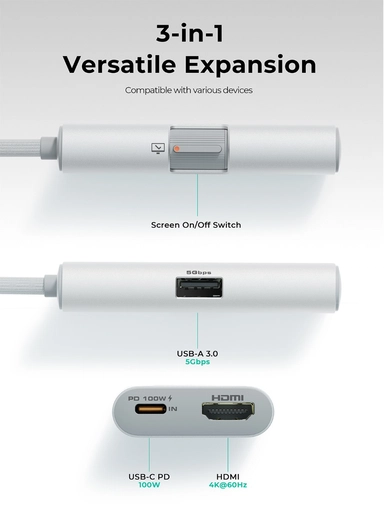 Aukey, USB Hub 3-in-1, Silver - UH-CUH01-SV