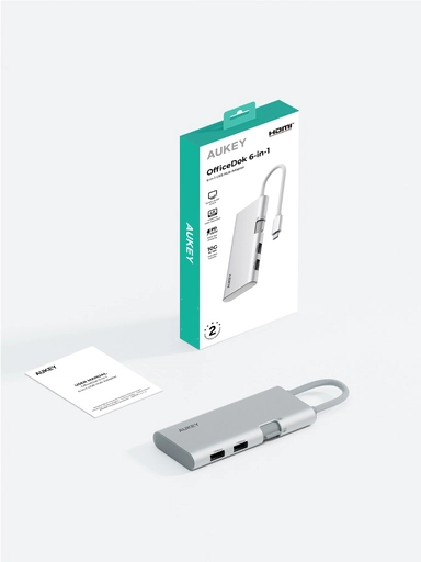 Aukey, USB Hub 6-in-1, CUH02, Silver - UH-CUH02-SV