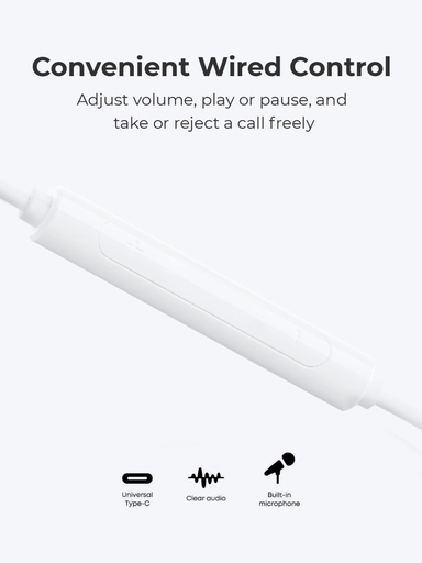 سماعات أذن سلكية من نوع Type-C من Aukey، أبيض - EP-CC1-WH