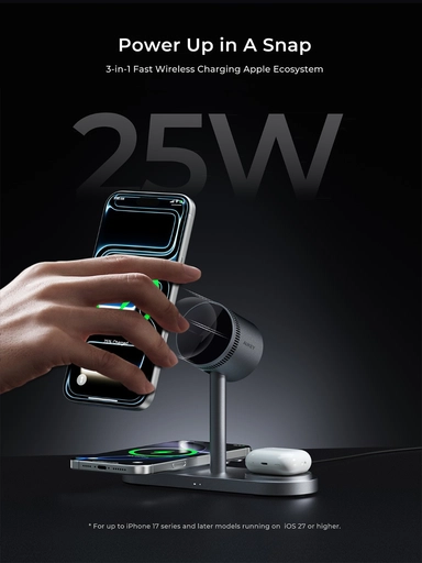 شاحن لاسلكي من أوكي، 25 واط، منفذ واحد (3 في 1)، رمادي - LC-MC315-GY