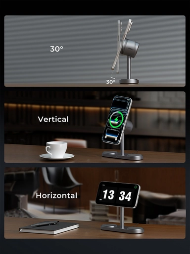 شاحن لاسلكي من أوكي، 25 واط، منفذ واحد (3 في 1)، رمادي - LC-MC315-GY