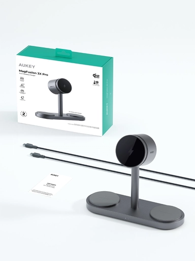 شاحن لاسلكي من أوكي، 25 واط، منفذ واحد (3 في 1)، رمادي - LC-MC315-GY