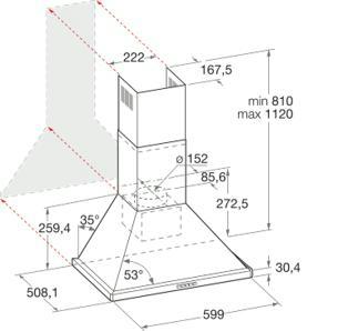 Ariston wall mounted chimney cooker hood 60 cm, AHPN6.4FLMX