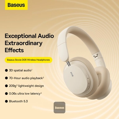 Baseus Bowie D05 Wireless Over-Ear Headphones, White - NGTD020202