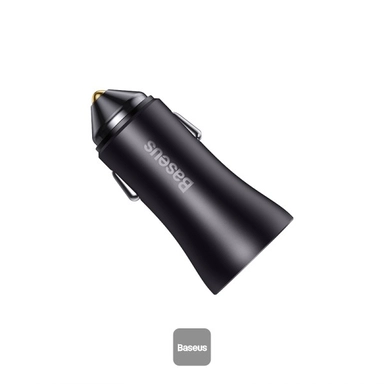 بيسوس جولدن كونتاكتور ماكس شاحن سيارة سريع مزدوج، 60 واط، منفذين USB  + USB-C، رمادي - CGJM000113