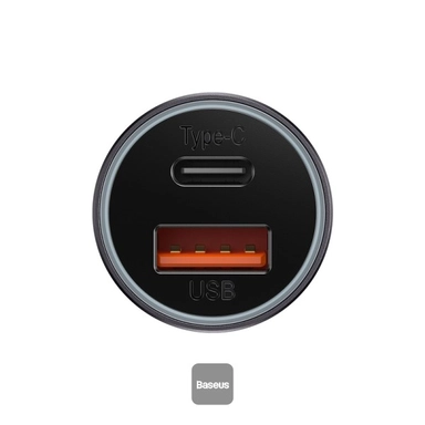 بيسوس جولدن كونتاكتور ماكس شاحن سيارة سريع مزدوج، 60 واط، منفذين USB  + USB-C، رمادي - CGJM000113