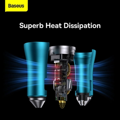 بيسوس جولدن كونتاكتور برو شاحن سيارة، 40 واط، منفذين USB-C، أزرق - CGJP000003