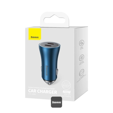 بيسوس جولدن كونتاكتور برو شاحن سيارة، 40 واط، منفذين USB-C، أزرق - CGJP000003