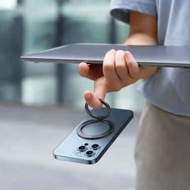 بيسوس هيلو ماجسيف حامل ومقبض هاتف مغناطيسي مع حامل، رمادي - SUCH000013