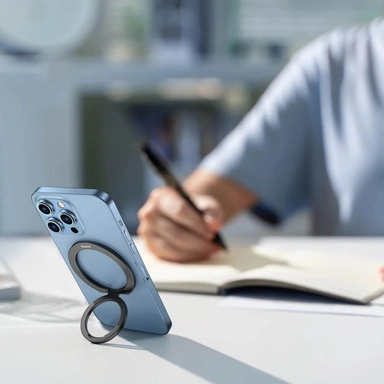 بيسوس هيلو ماجسيف حامل ومقبض هاتف مغناطيسي مع حامل، رمادي - SUCH000013