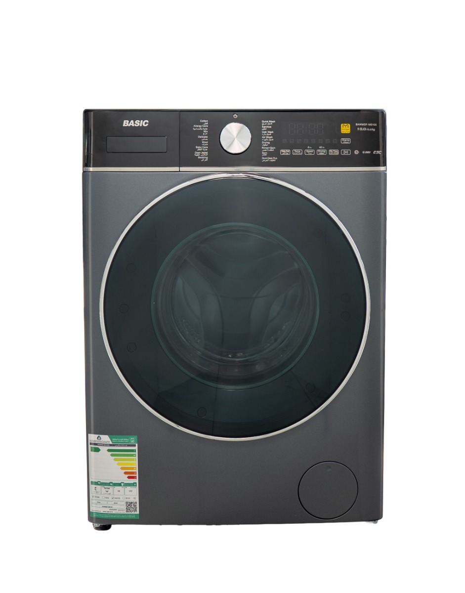 غسالة اتماتيك امامية مع مجفف ملابس BASIC ، سعة 10 كجم، بتقنية العاكس، 18 برنامجًا، فضي - BAWMDF-MB10S