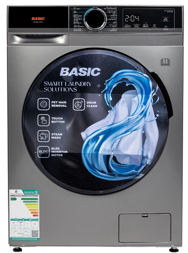 غسالة ملابس بيسيك  تحميل أمامي سعة 13 كجم مع مجفف، 15 برنامجًا، فضي - BAWMDF-M130S