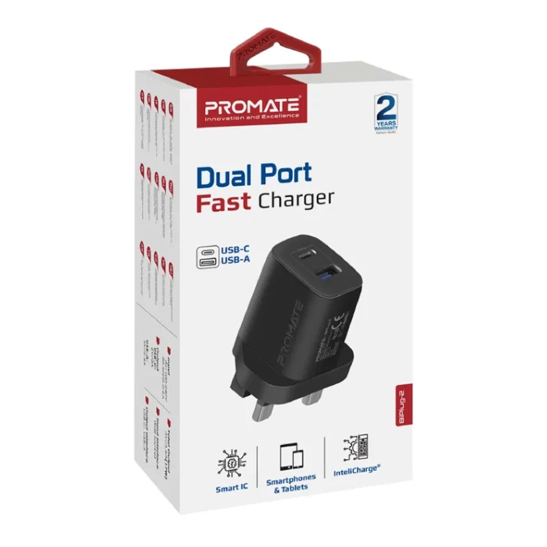 Promate 17W High Speed Dual Port Charger Black