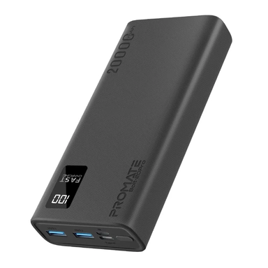 Promate 20000mAh slim Smart PowerBank USB-A & USB-C Black