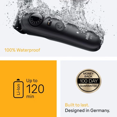 ماكينة تشذيب اللحية من براون السلسلة 5، ماكينة تشذيب اللحية جافة ورطبة مع 8 أدوات وملحقات تصفيف، أسود - BT5560