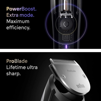 ماكينة تشذيب اللحية الكهربائية براون سلسلة 9، للاستخدام الجاف والرطب للرجال مع 7 أدوات حلاقة، شفرة ProBlade، فضي - BT9520