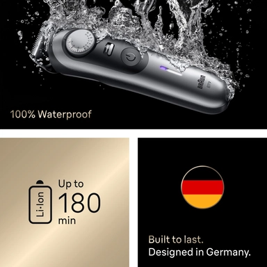 ماكينة تشذيب اللحية الكهربائية براون سلسلة 9، للاستخدام الجاف والرطب للرجال مع 7 أدوات حلاقة، شفرة ProBlade، فضي - BT9520